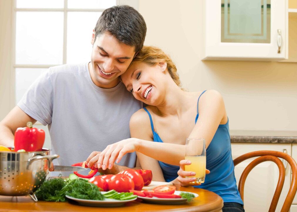 Couple prepares vegetables for male enhancement
